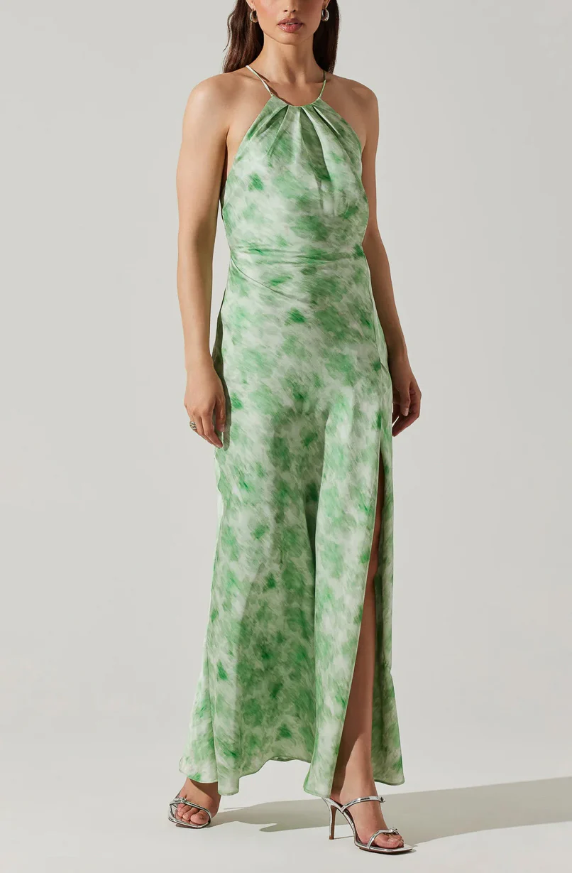 ASTR Elynor Halter Satin Maxi Dress