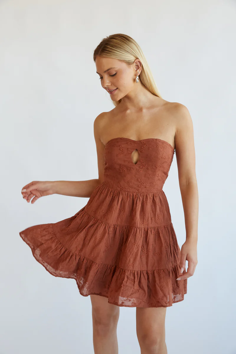 Blythe Strapless Keyhole Embroidered Babydoll Mini Dress