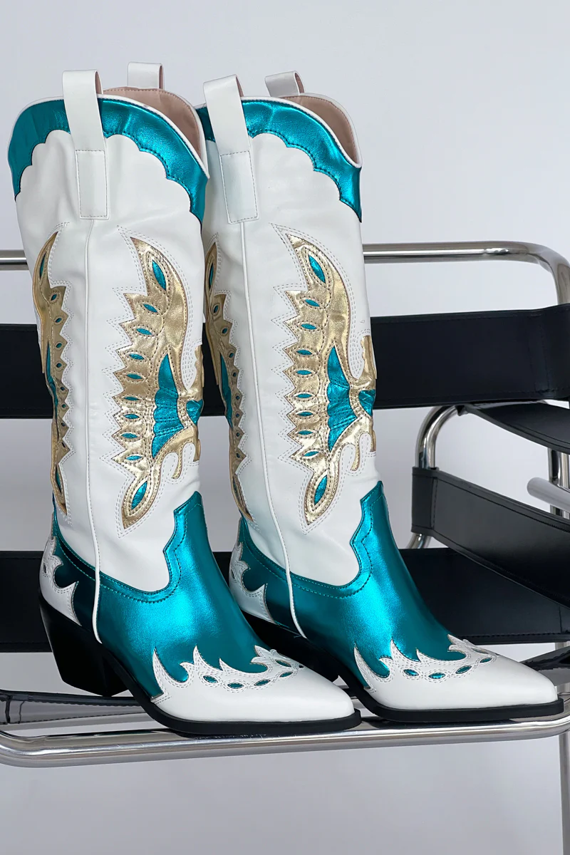 Azalea Wang Apolline Green Metallic Western Boots