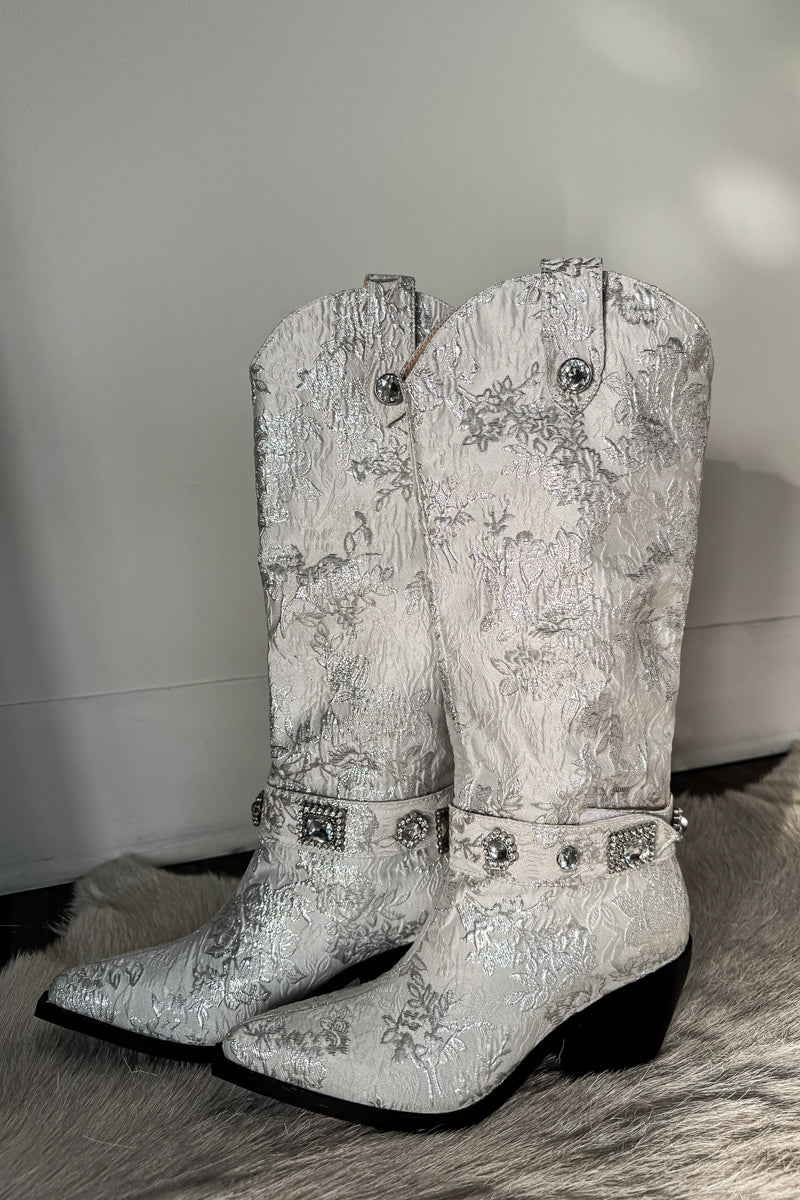 Azalea Wang Bavani Silver Jacquard Western Boots