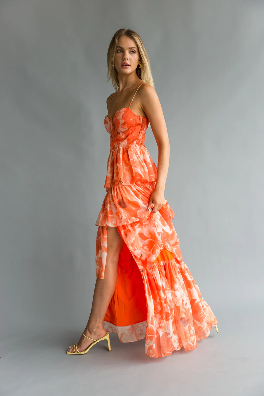 Poppy Bustier Corset Tiered Maxi Dress