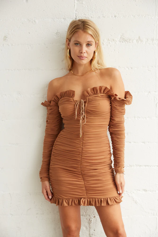 Tasha Off Shoulder Ruched Mini Dress