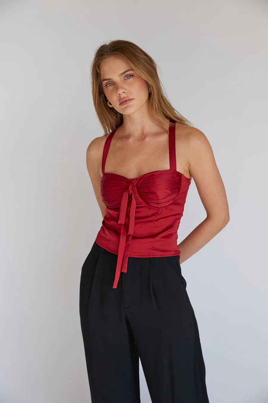 Cheryl Pleated Satin Bustier Corset Top