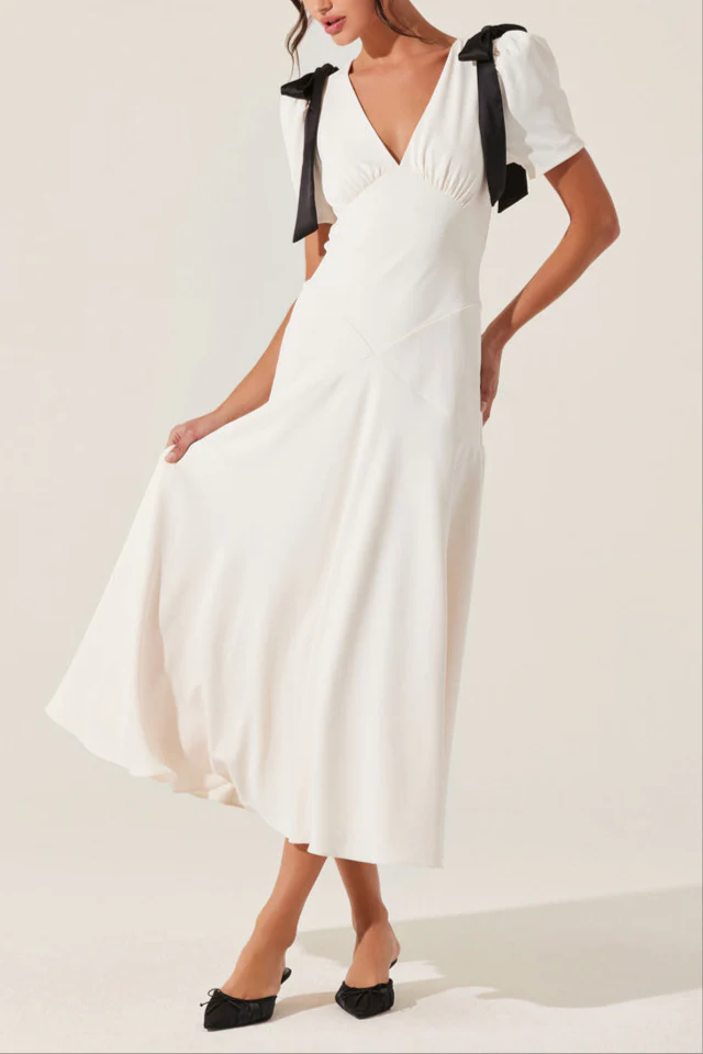 ASTR Ciela Bow Puff  Sleeve A Line Maxi Dress