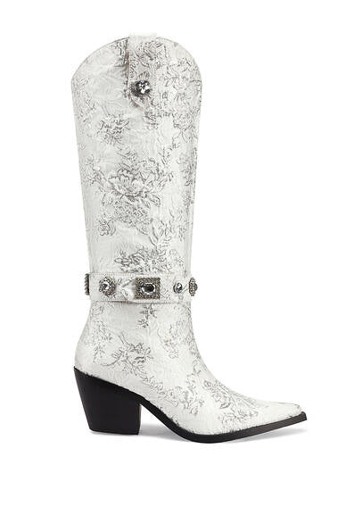 Azalea Wang Bavani Silver Jacquard Western Boots