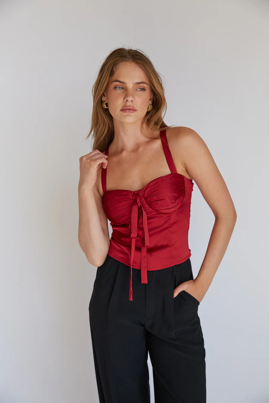 Cheryl Pleated Satin Bustier Corset Top