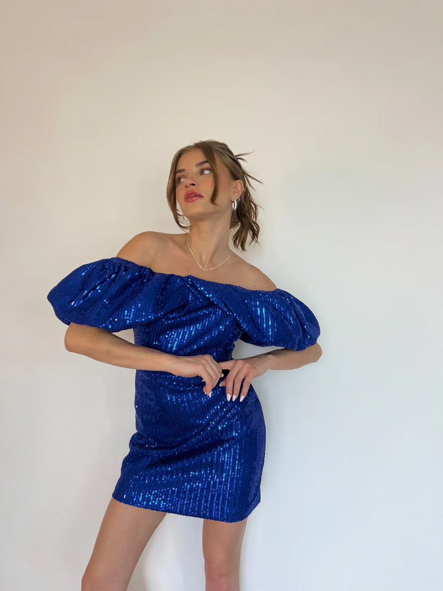 The Gardens Puff Sleeve Sequin Dress