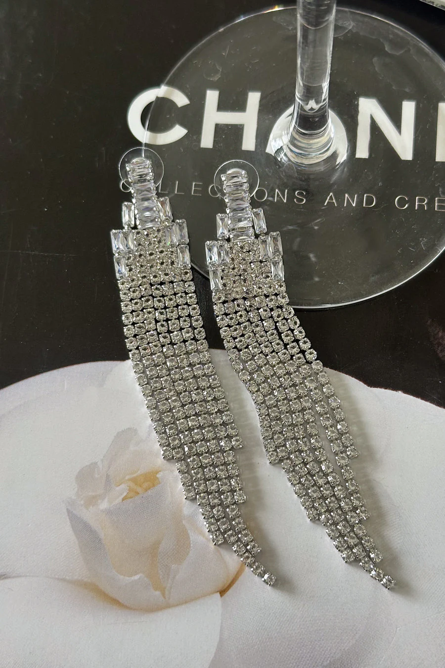 Serena Rhinestone Tassle Drop Studs