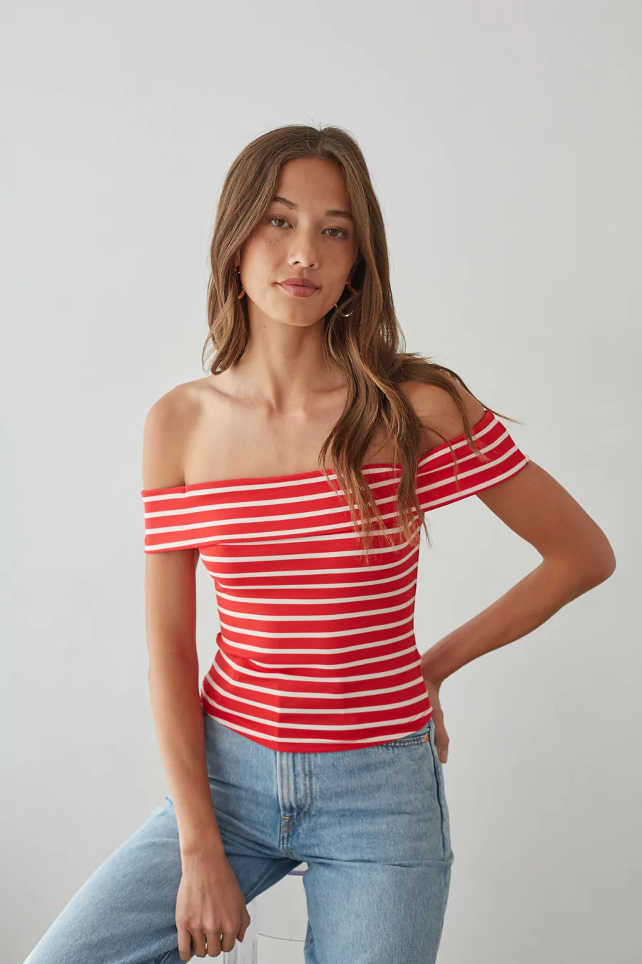 Tika Off the Shoulder Striped Crop Top