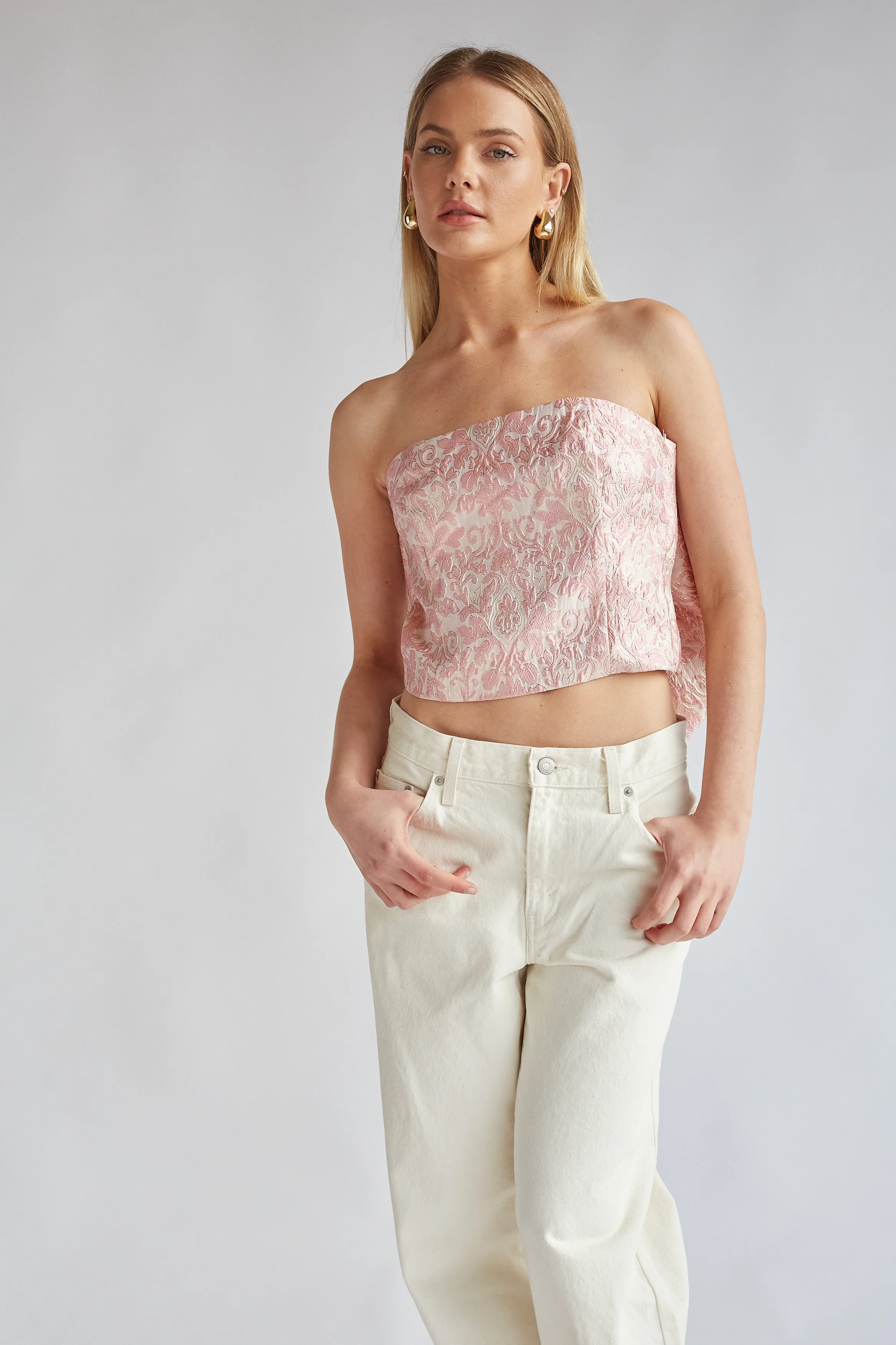 Sabrina Strapless Jacquard Bow Top