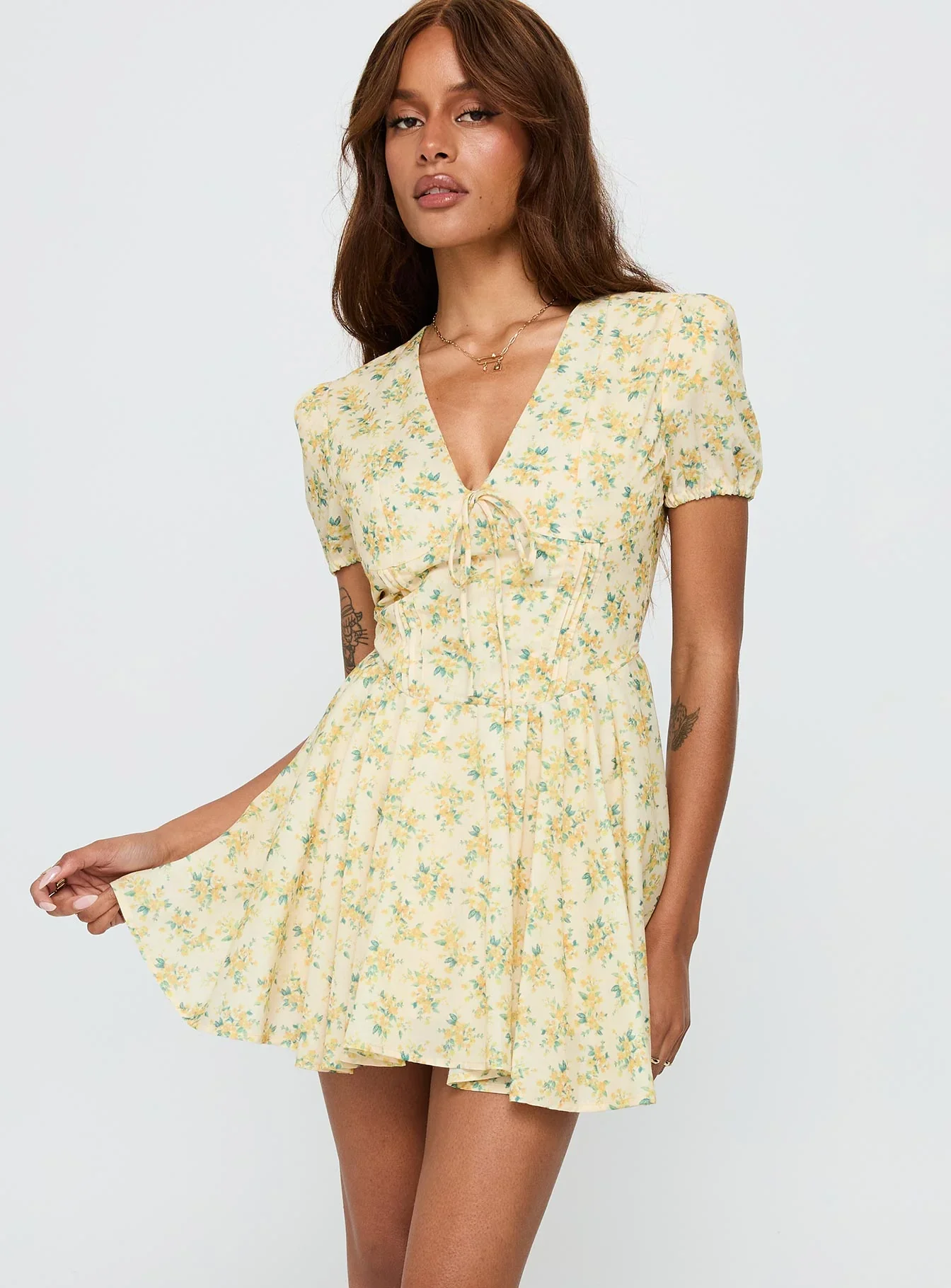 Ethelyn Mini Dress Yellow Floral