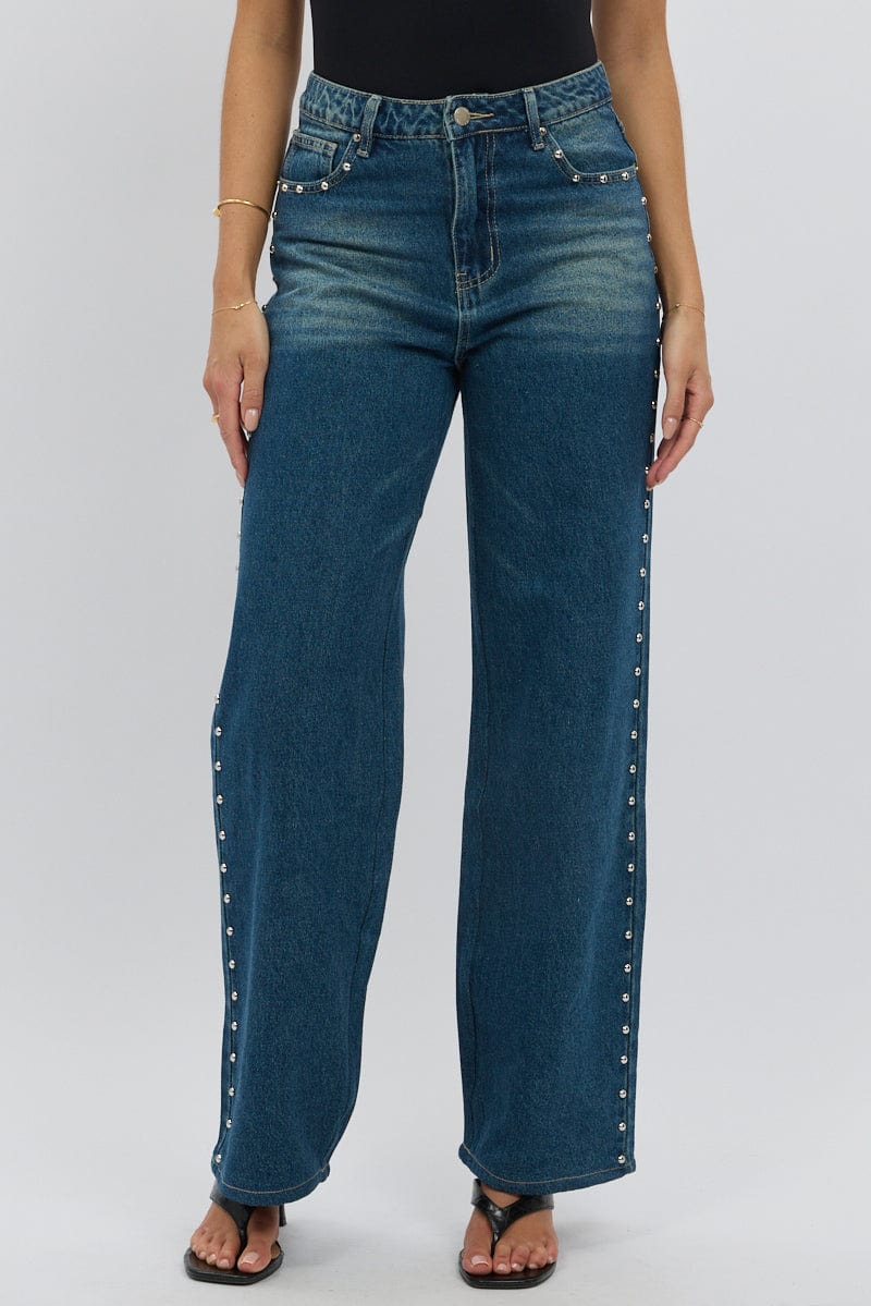 Denim Baggy Jeans Stud Detail