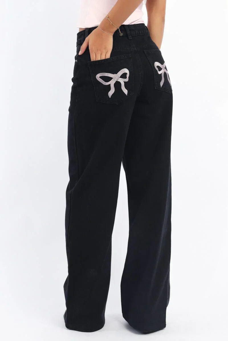 Black Wide Leg Jeans Mid Rise