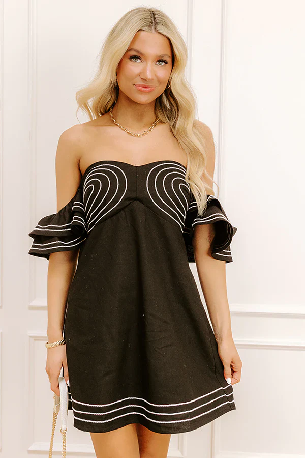 Plaza Nights Linen-Blend Mini Dress in Black