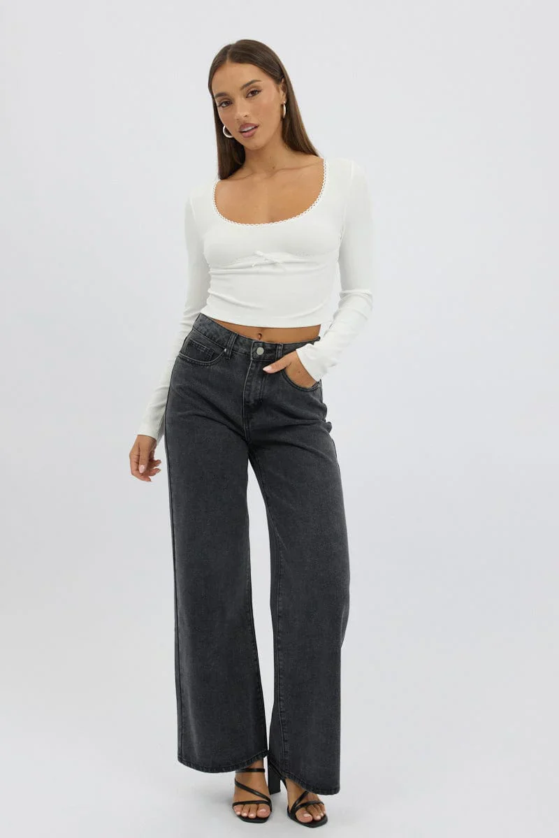 White Top Short Sleeve Scoop Neck Long Sleeve