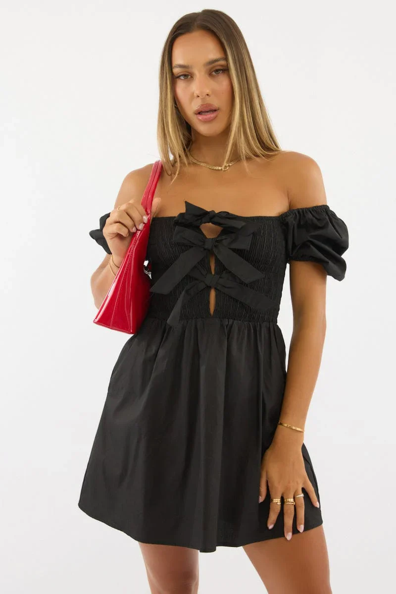 Black Mini Dress Ribbon Detail