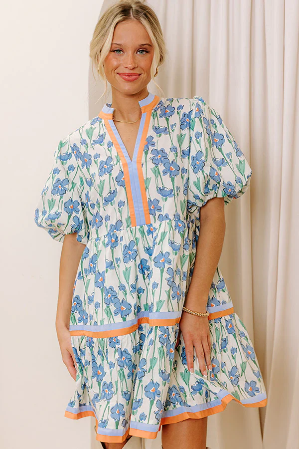 Fresh Horizon Floral Mini Dress in Airy Blue