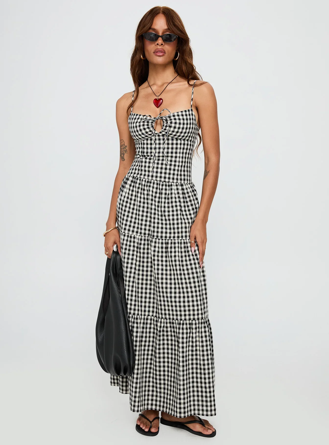 Avaleine Tiered Maxi Dress Black / White Check