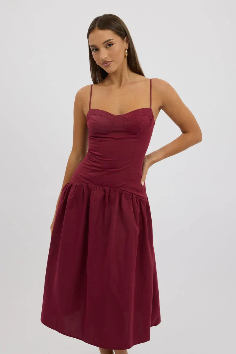 Red Midi Dress Drop Waist