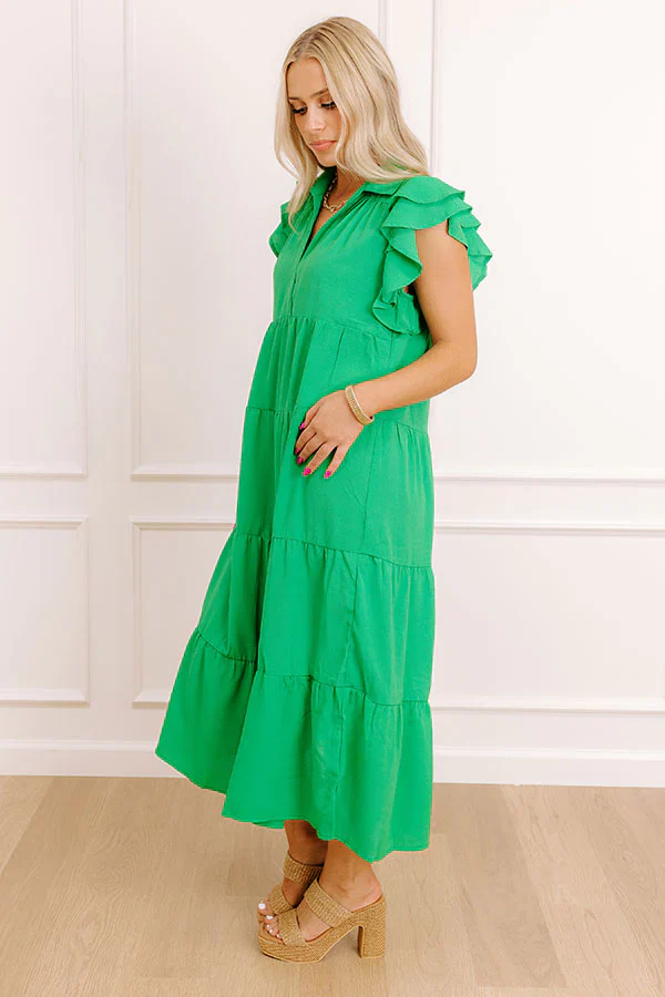 Sunny Spritzer Tiered Midi Dress in Kelly Green