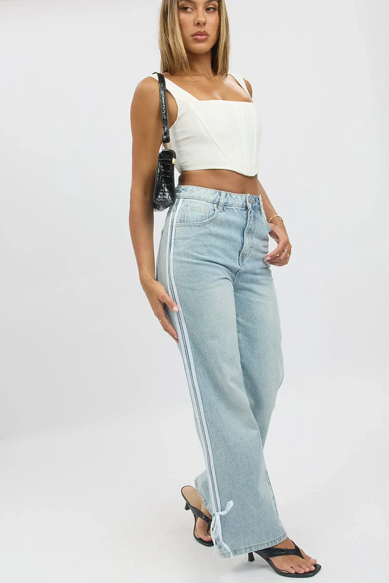 Denim Wide Leg Jeans Ribbon detail