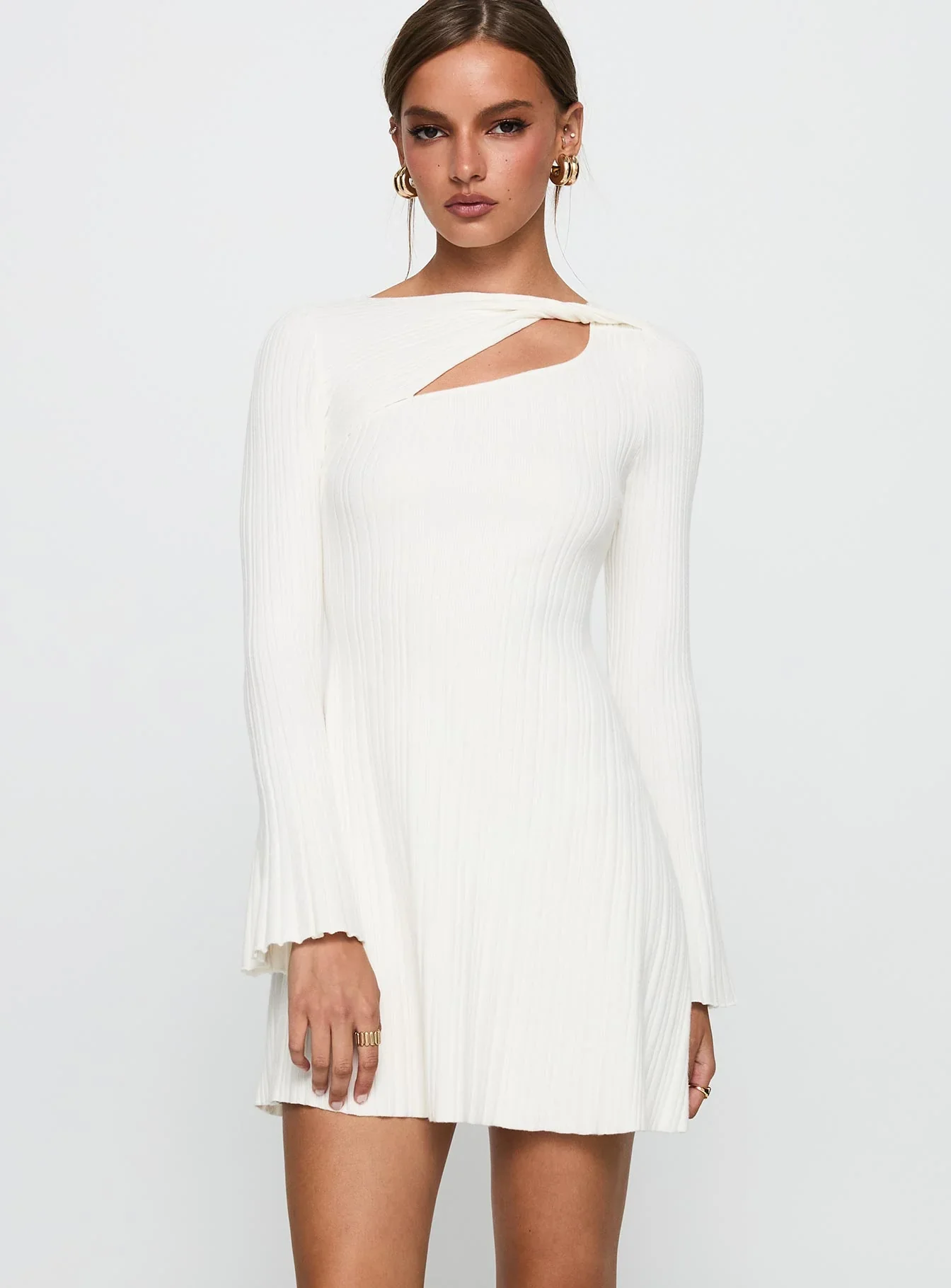 Terraces Long Sleeve Mini Dress White