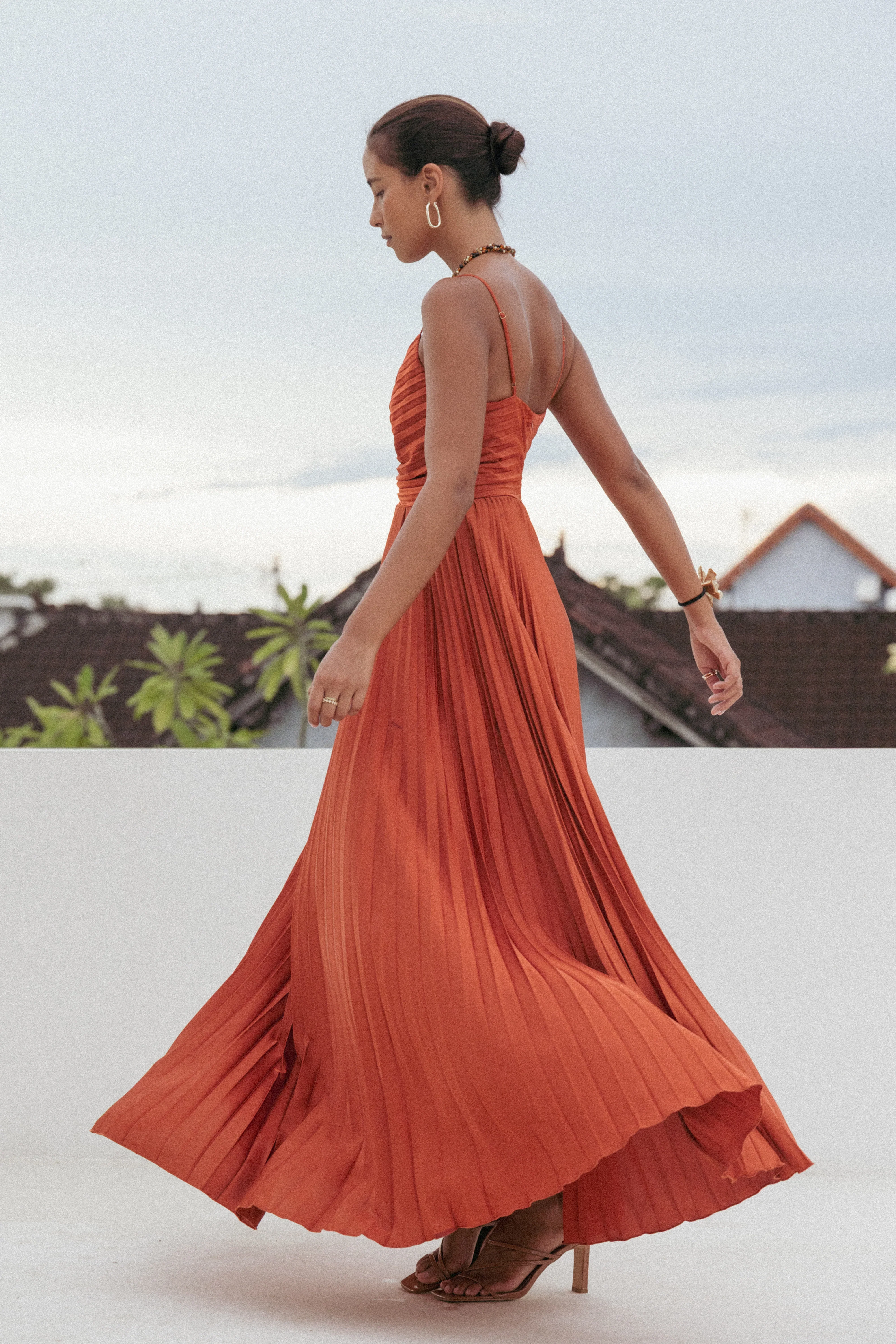 Naira Pleated Maxi Dress - Sunset Orange