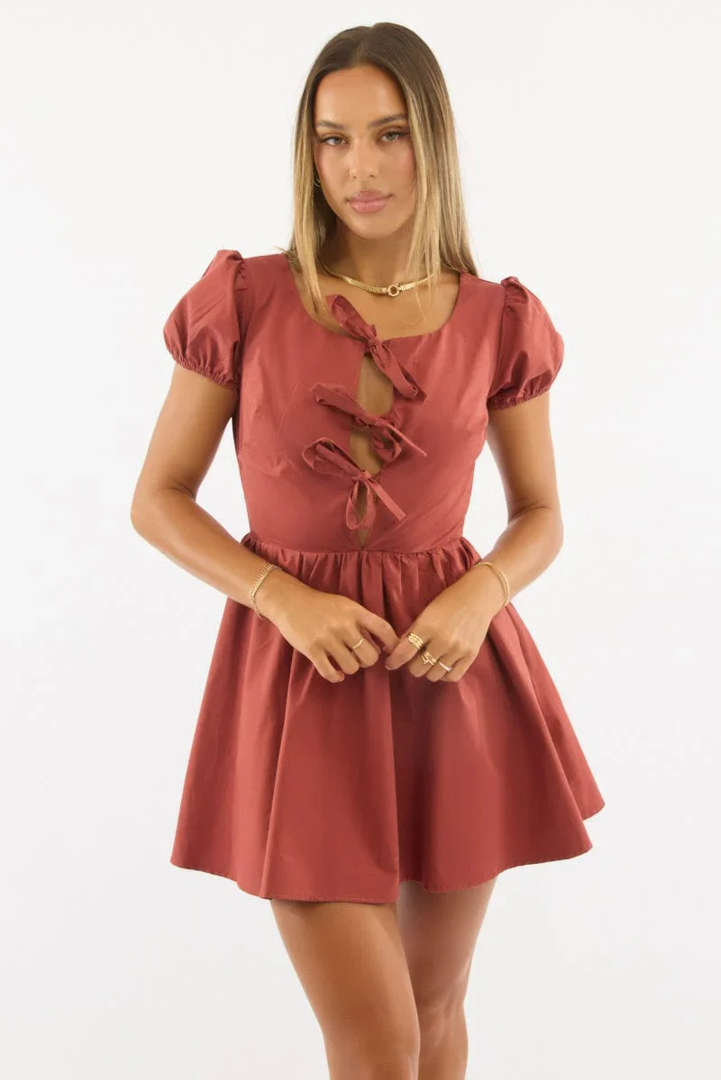 Red Mini Dress Ribbon Detail