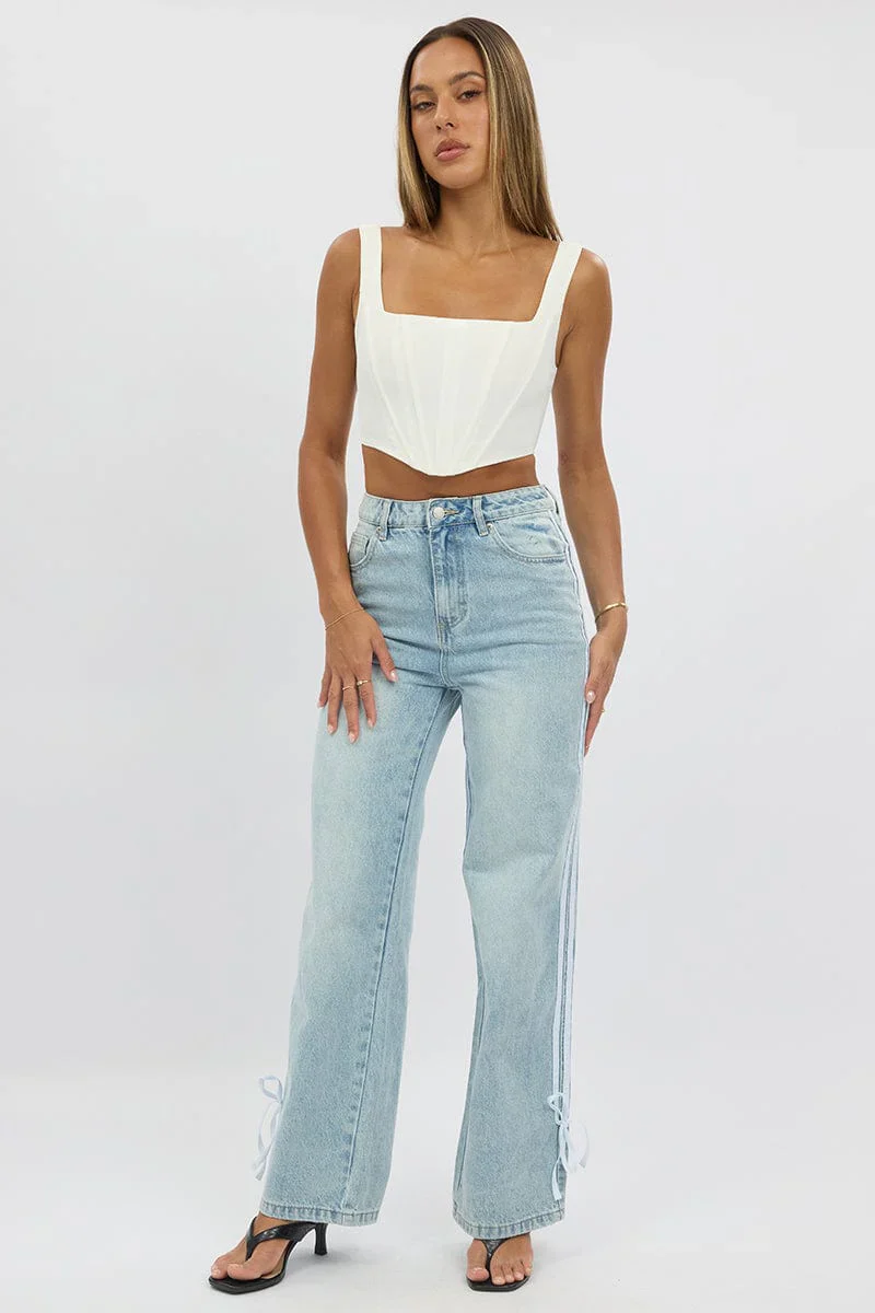 Denim Wide Leg Jeans Ribbon detail