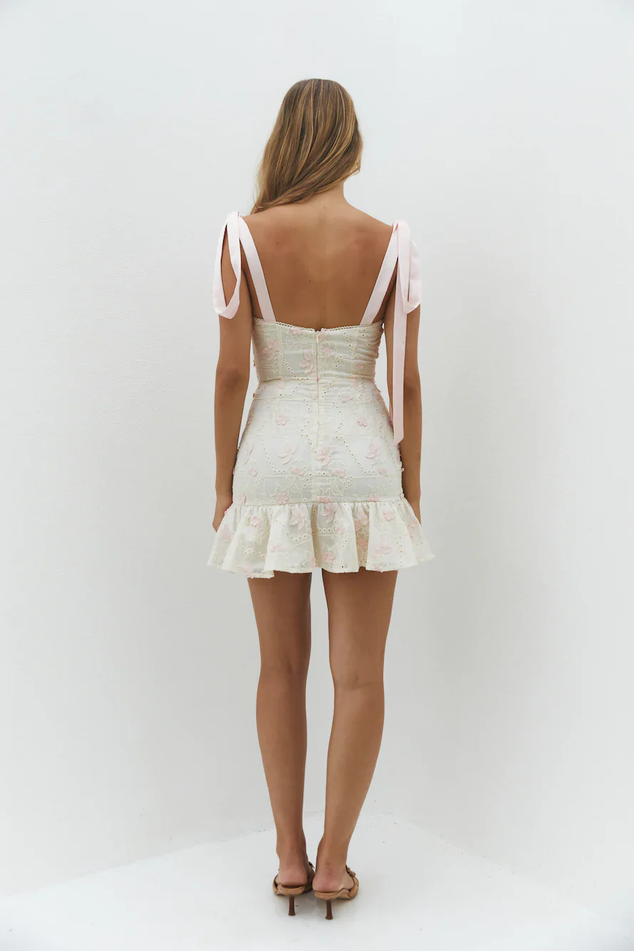 Blossom Embellish Mini Dress Cream