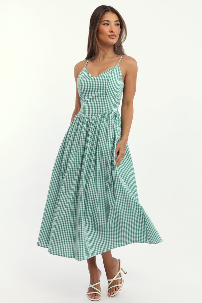 Green Check Maxi Dress Singlet