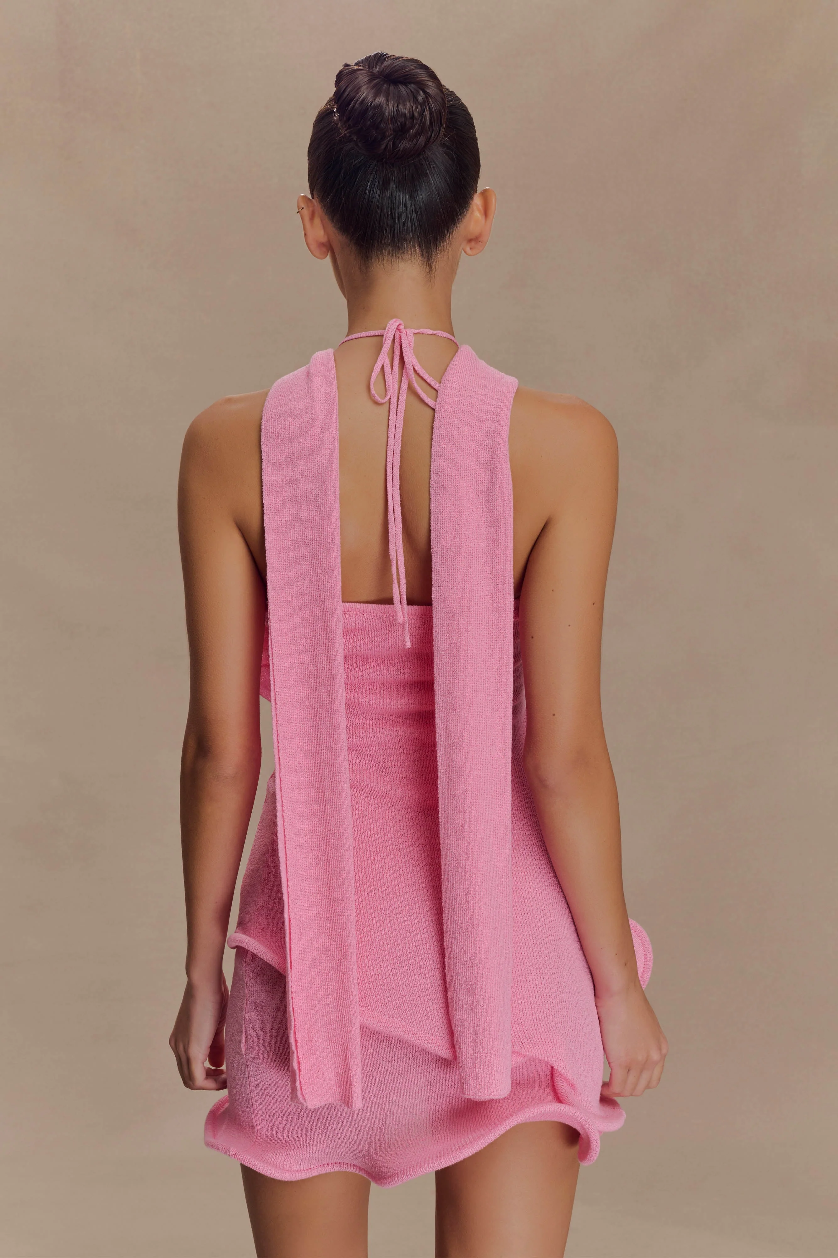 Caprice Halter Knit Mini Dress - Bubblegum Pink