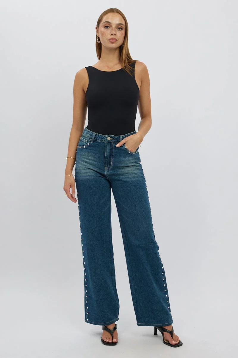 Denim Baggy Jeans Stud Detail