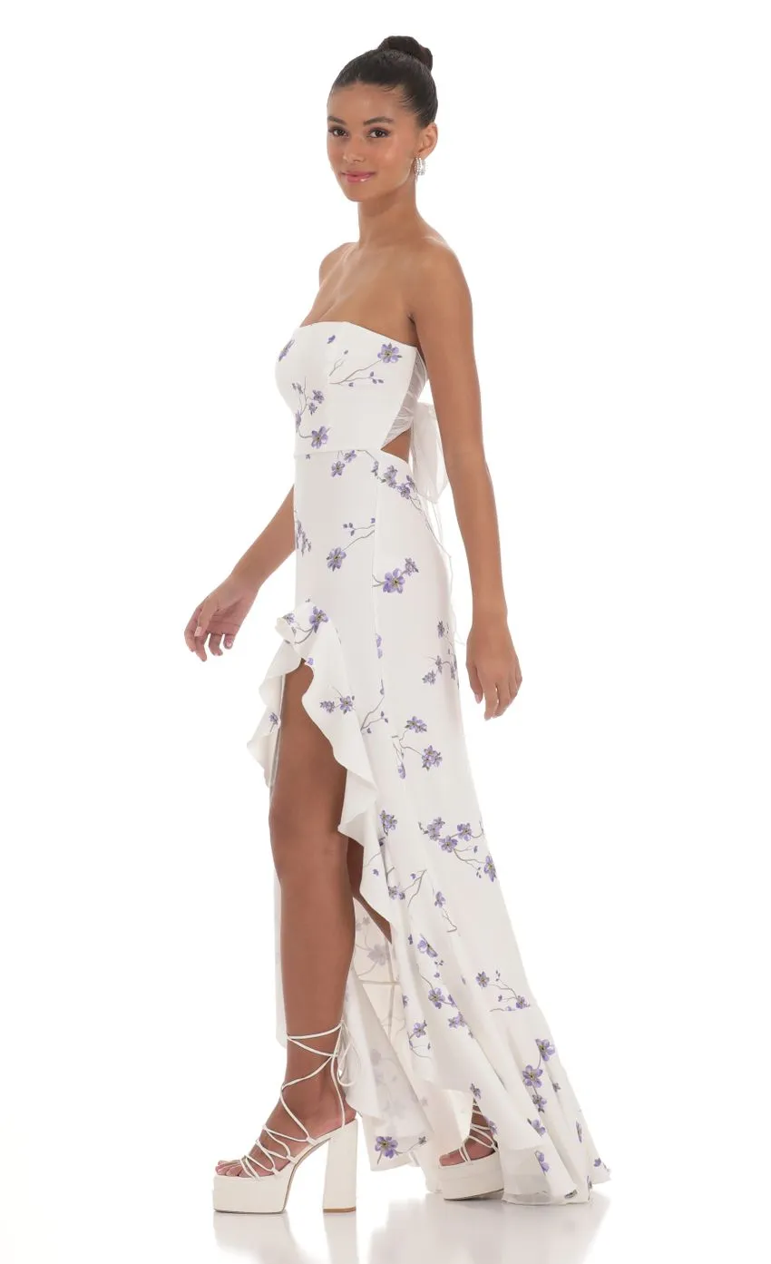 Strapless Back Bow Corset Maxi Dress in Navy