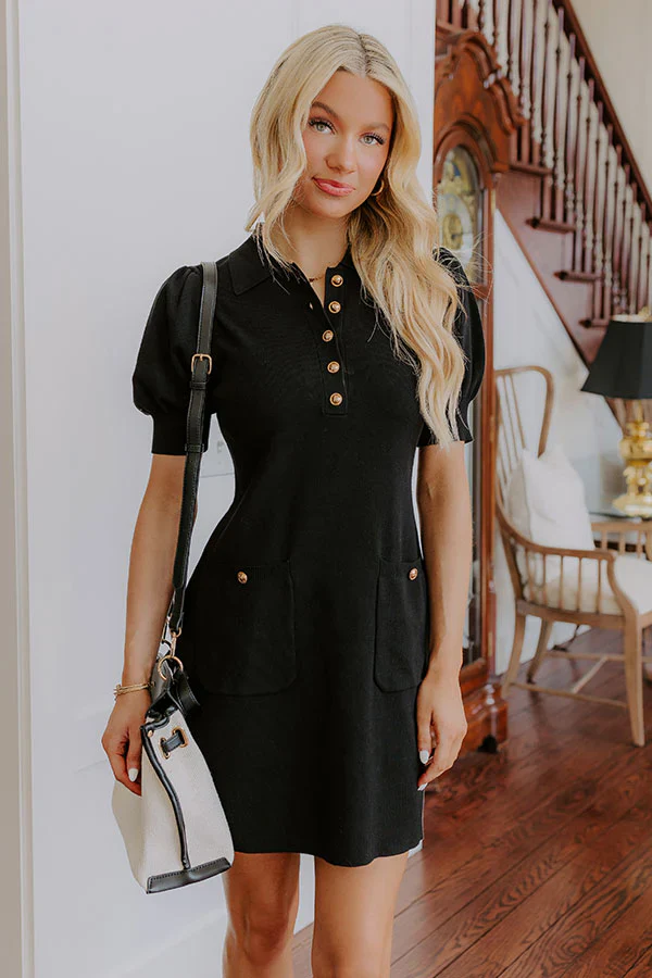 Vino On The Patio Knit Mini Dress in Black