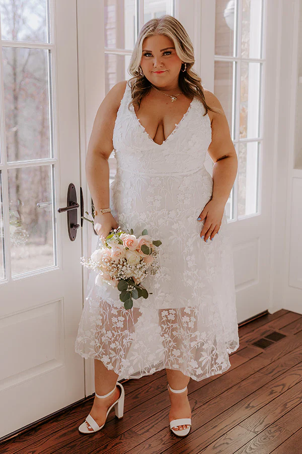 Romantic Moment Embroidered Midi Dress in White Curves