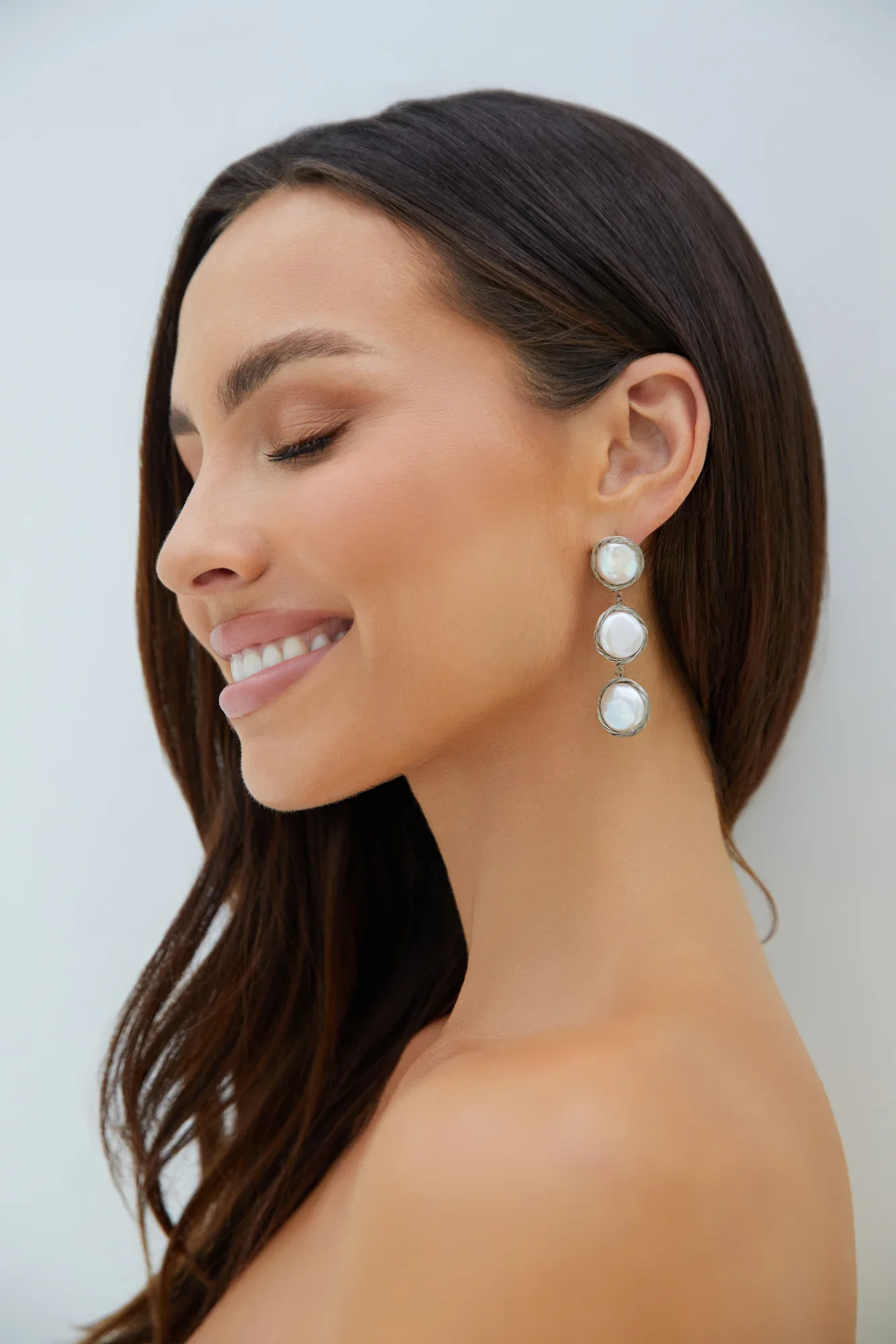 18K Gold Plated Precious Pearls Earrings Silver