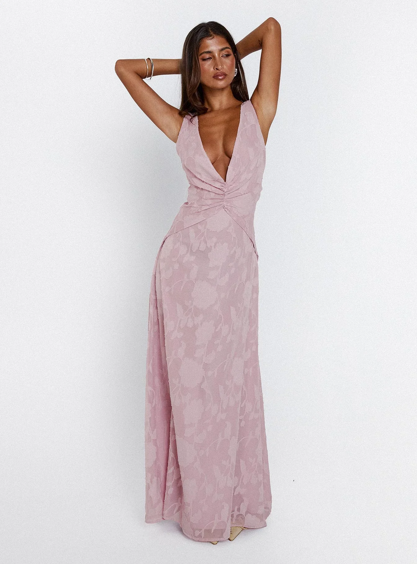 Frederica Plunge Burnout Maxi Dress Mauve