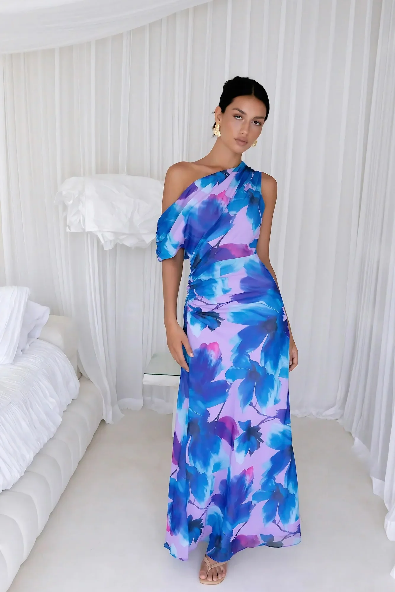 Midnight Palette Off Shoulder Maxi Dress Blue