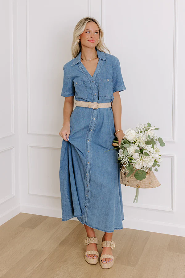 Barcelona Sun Chambray Button Down Midi Dress