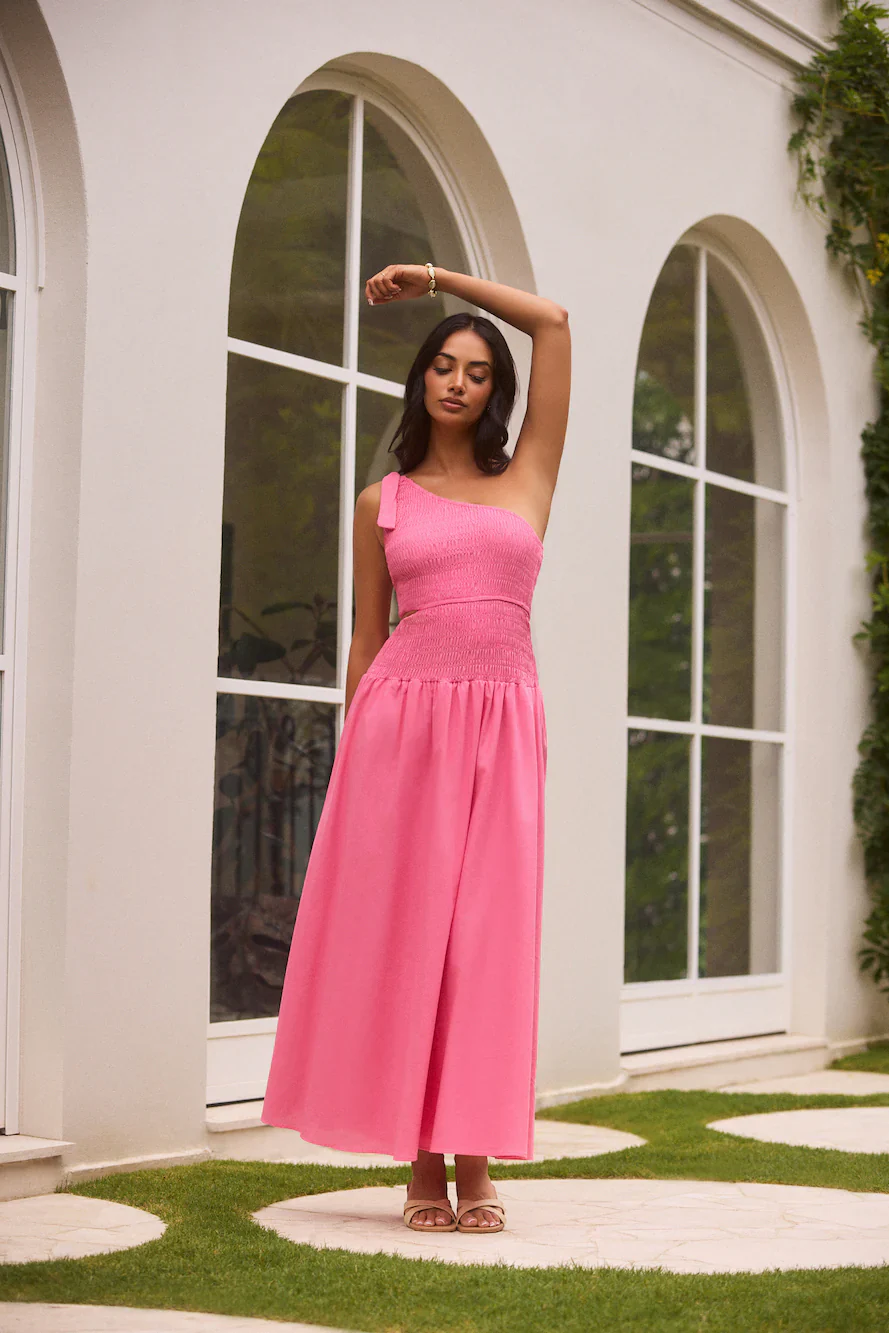 Close Up One Shoulder Maxi Dress Hot Pink