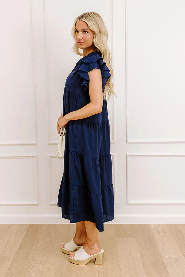 Sunny Spritzer Tiered Midi Dress in Navy