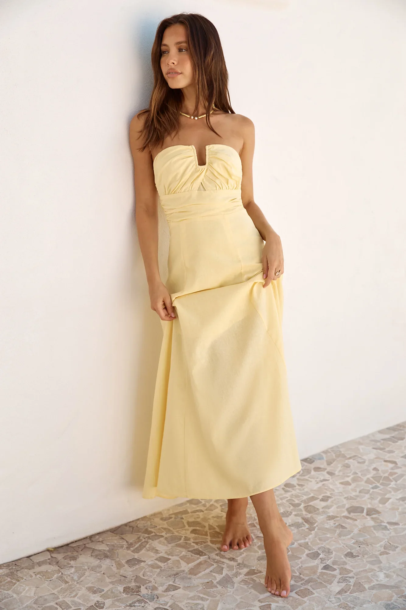 Sunshine Bliss Strapless Maxi Dress Yellow