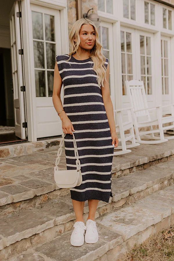 Sunset Sail Knit Midi Dress in Navy
