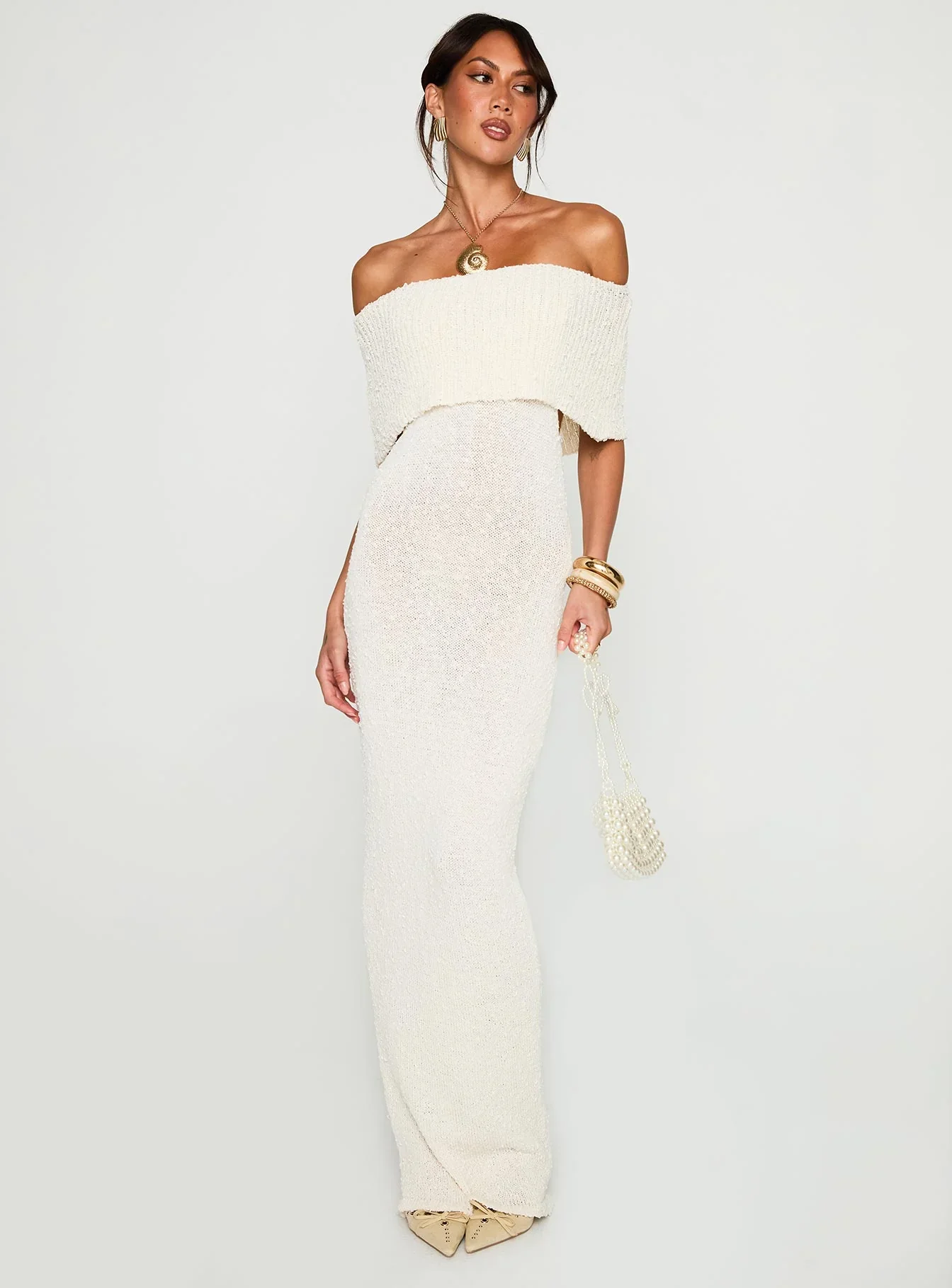 Nixen Strapless Knit Maxi Dress Cream