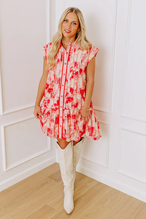 Artistic Flow Button Down Mini Dress in Scarlet