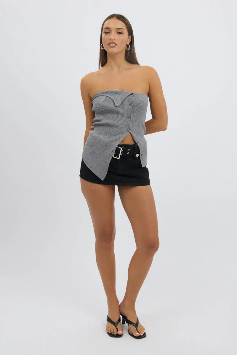 Grey Strapless Knit Top Open Front