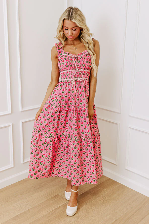 Southern Charm Floral Midi Dress in Pink