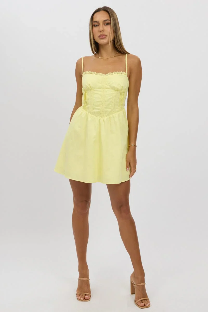 Yellow Fit And Flare Dress Poplin Mini