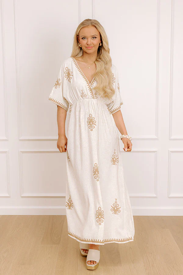 Island Oasis Linen-Blend Embroidered Midi Dress